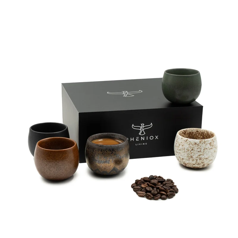 Espressotassen Set TPHENIOX Timeout Set (5x90 ml) – Handgefertigte Espressotassen aus Steingut