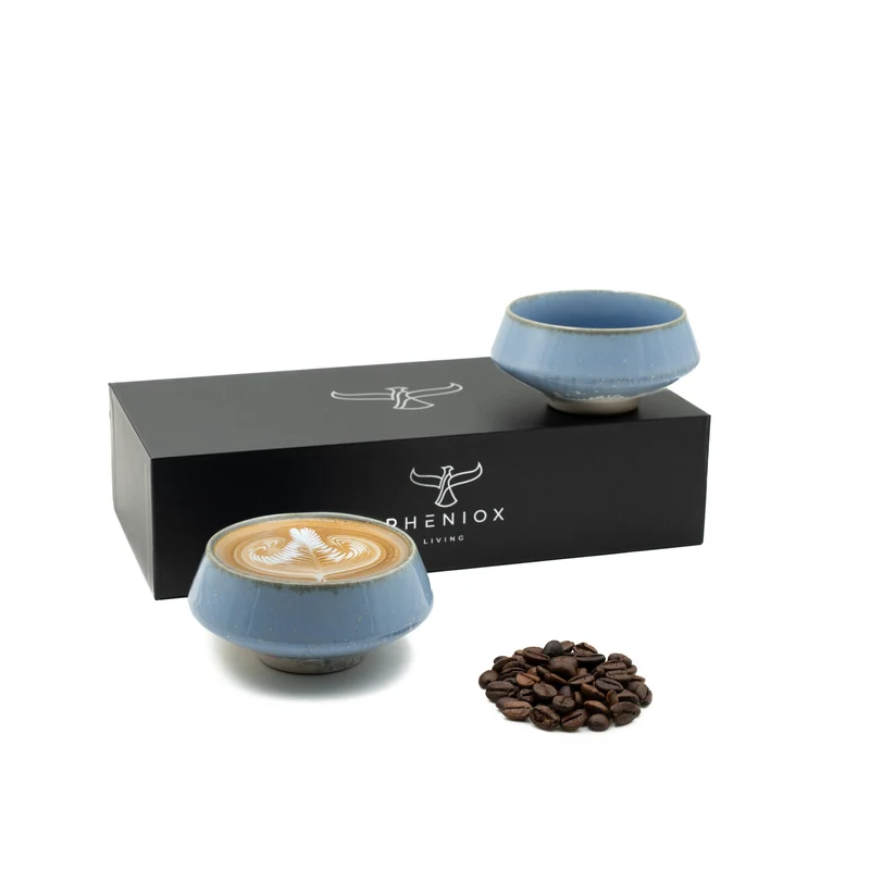 PHENIOX Barista Cappuccino-Tassen Set (2x180ml) – Handgefertigte Steingut-Tassen für Latte Art & Kaffeeliebhaber