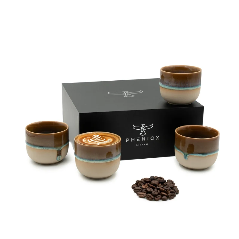 PHENIOX Illusion Tassen Set (4x120 ml) – Handgefertigte Espresso- & Mokkatassen aus Steingut