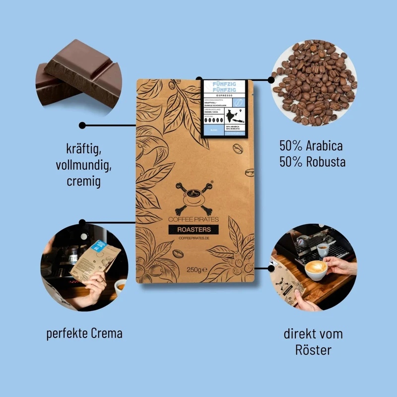 50/50 Espresso – kräftiger Blend für ausgewogenen Kaffeegenuss