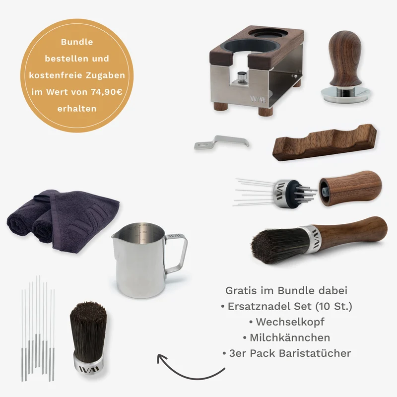 Tamperstation Edelstahl Super Bundle - Nussbaum