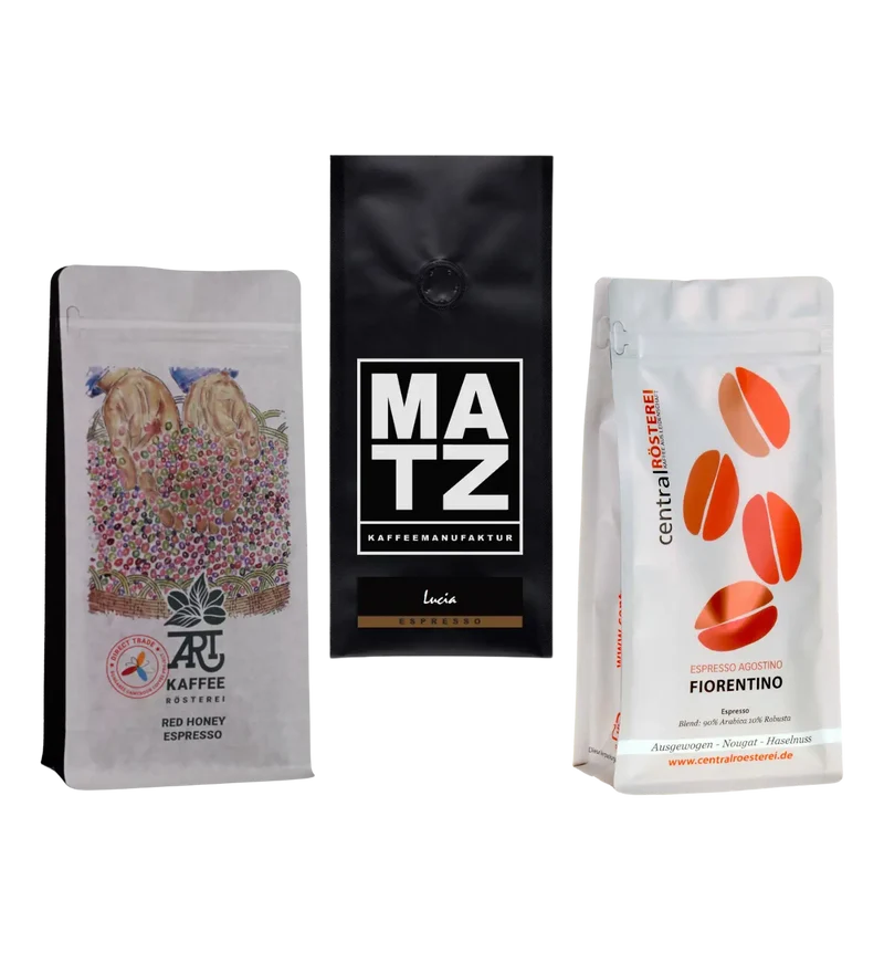 Säurearme Kaffeebohnen – Espresso-Probierset (3 X 250 gr)