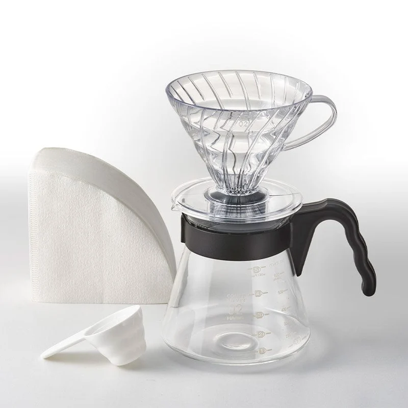 Hario V60 Coffee Dripper und Server SET Glas Schwarz