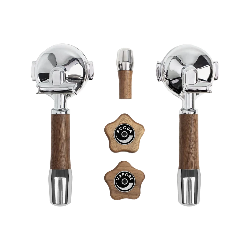 Wiedemann Griffset elegant für ECM Technika / Mechanika IV und Mechanika Slim mit Drehrädern Siebträger Maschine, Nussbaum 1002002 - Kaffeewelt