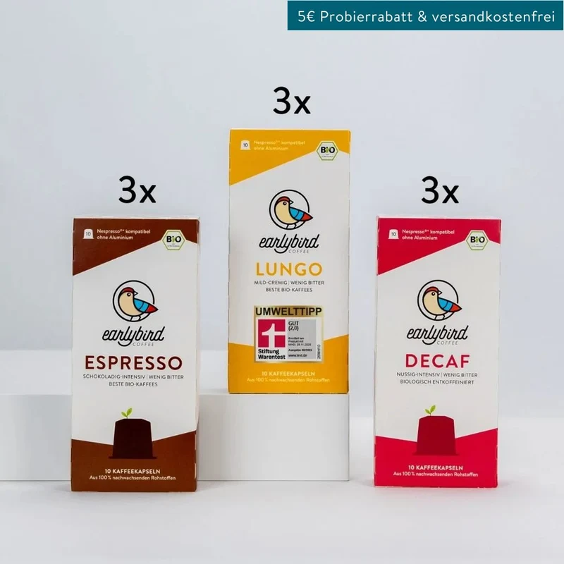 Bio Kaffeekapseln Probierpaket - 3x3 Packungen