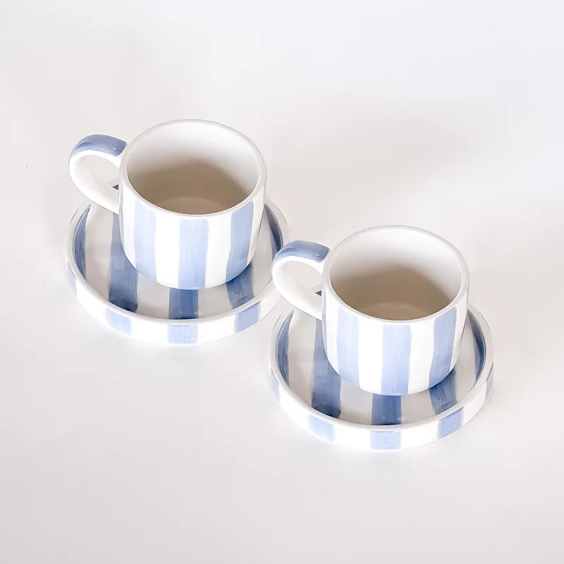 Morgen Azzurro Streifen Espressotasse mit Untertasse 2er-Set