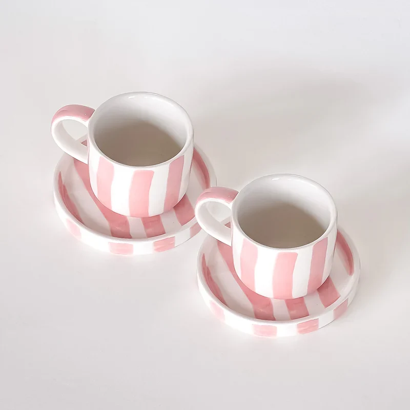 Incanto Rose Stripes Espressotassen-Set mit Untertassen, 2-teilig