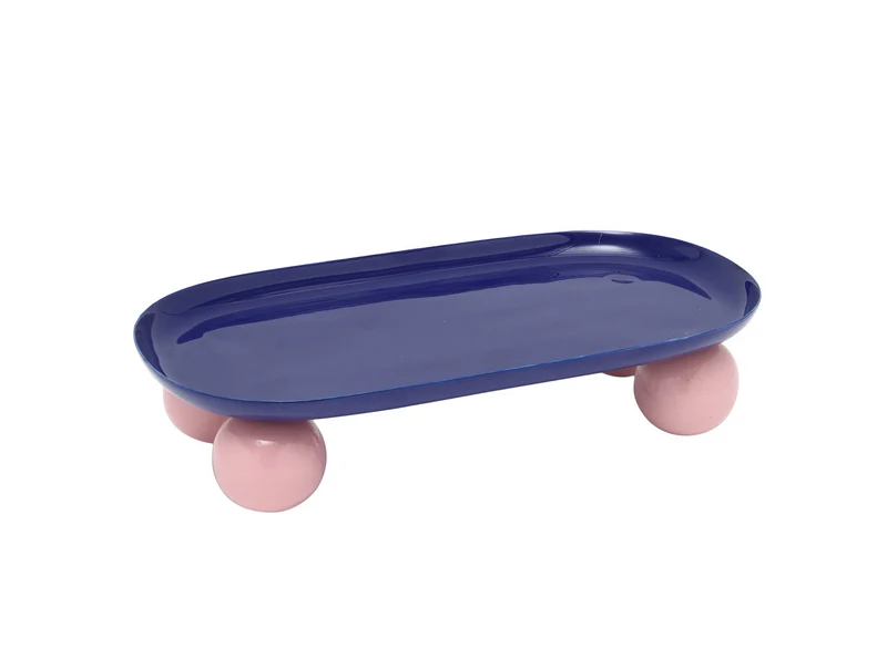 DOUBLE FUNKY Kobaltblaues und zartrosa ovales Tablett