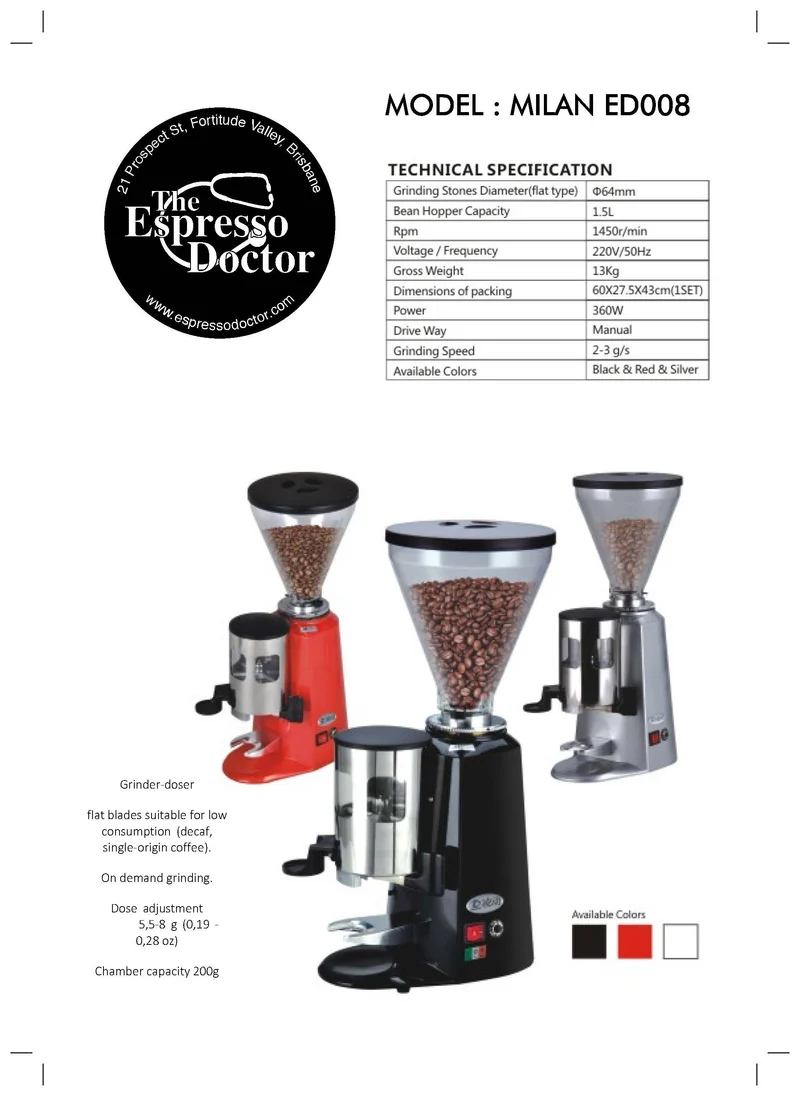 Espresso Doctor MILAN ED008 Professional Grinder