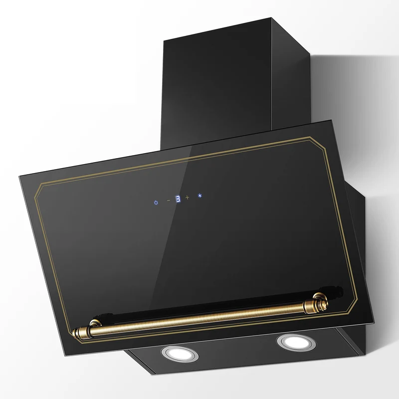 RHFJF60ATBHE - 60cm 450m³/h Berührungssteuerung Schräghaube, Schwarz/Gold [Energieklasse A+++]