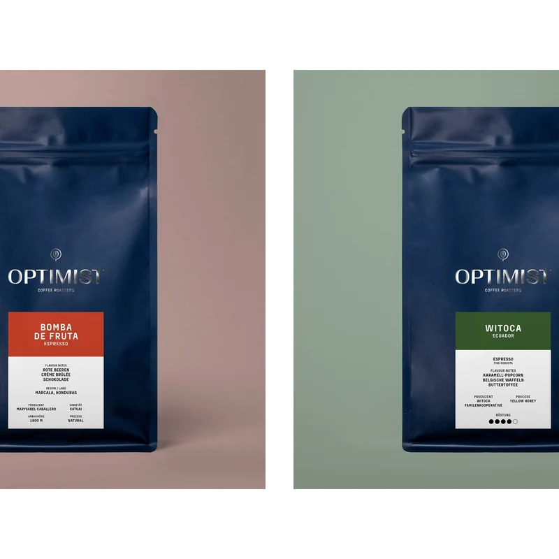 Optimist Coffee Broowbox Espresso 2 x 1 kg, 2 Espressosorten - Kräftig, Cremig & Schokoladig