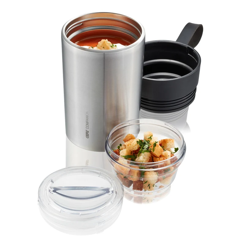 Gefu Thermo Lunchpot COMPANION 500ml, mit integriertem Aufbewahrungsbehälter im Deckel für Toppings, Saucen und Dressings