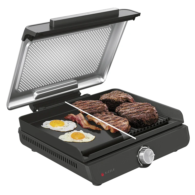 Ninja GR101EU Kontaktgrill Sizzle, elektrischer Tischgrill mit Grillplatte & Plancha