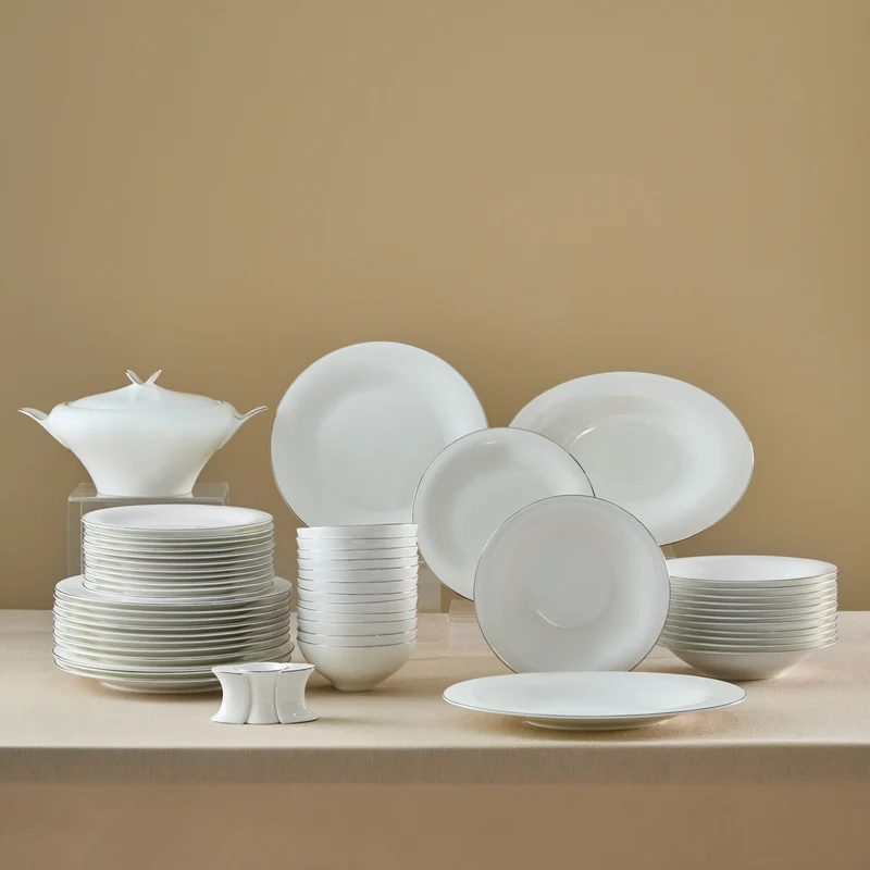 Karaca Fine Pearl Extra Argento 55-Teiliges Tafelservice Für 12 Personen, Platin
