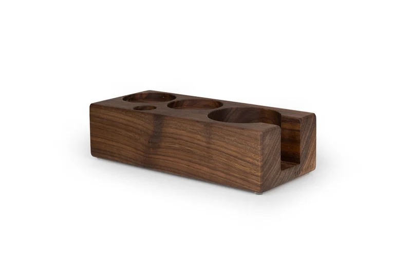 Brewspire Tampingstation Quattro längs Nuss – Tamperstation aus Holz für 58 mm Siebträger