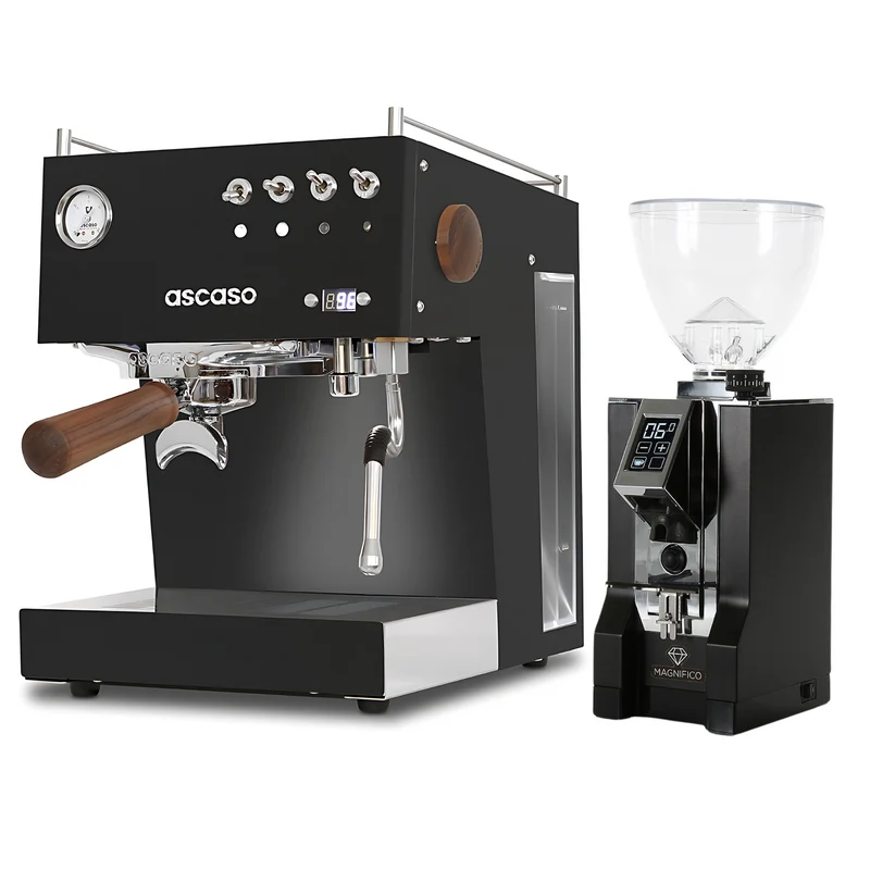 Ascaso Steel Duo PID Black & Wood Set mit Eureka Magnifico 16CR schwarz