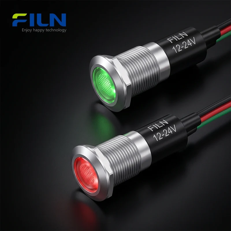 Dual Color Indicator Light 12MM AC/DC Metal Light 3-Pin Flat Head Pre-wired Signal Lamp