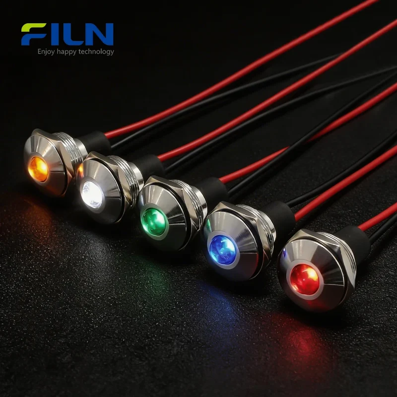 Lighting Indicators 22mm 24V High Head Metal LED Pre-wired Signal Lamp FILN