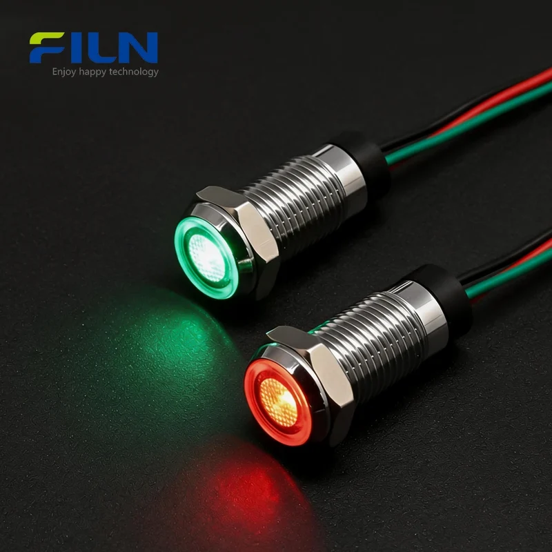 Dual-color Signal Lamp 8mm IP67 Flat Head LED for CNC Panel FILN