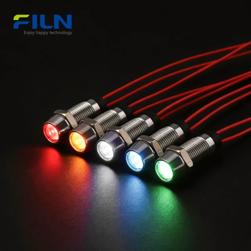 12V Pilot Light 8mm LED Metal Recessed Head IP67 for CNC Panel FILN