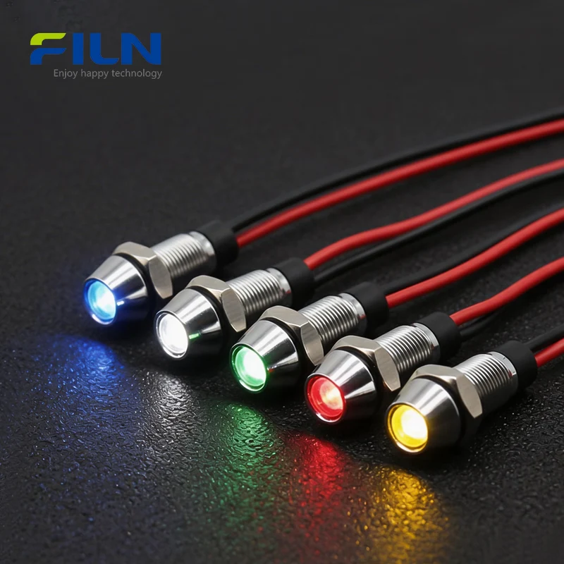 6MM LED Pilot Light Mini Metal High Head Pre-wired IP65 Signal Lamp