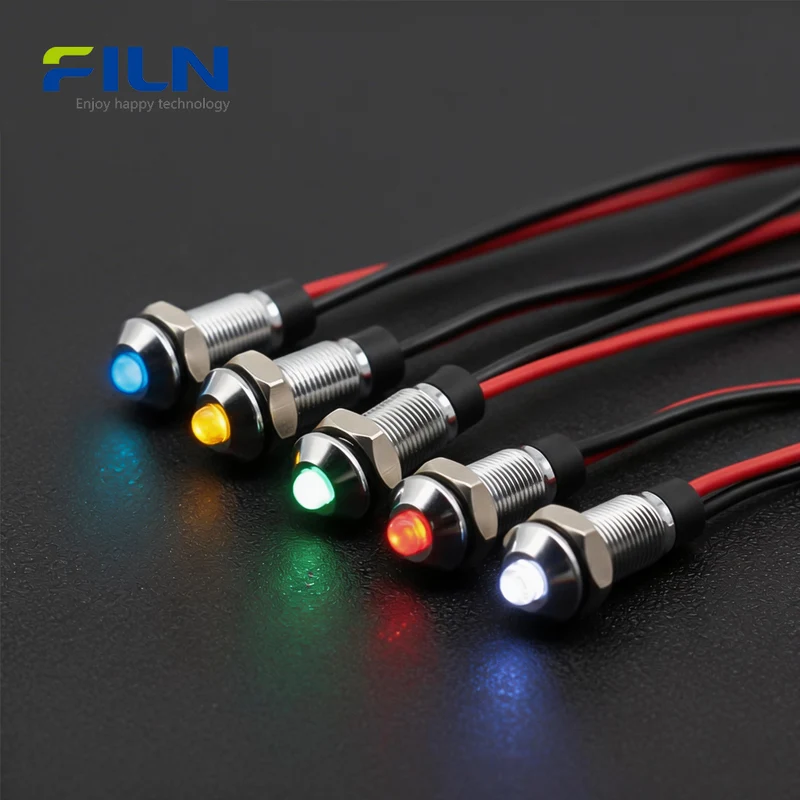 6MM LED Pilot Light Mini Metal High Head Pre-wired IP65 Signal Lamp