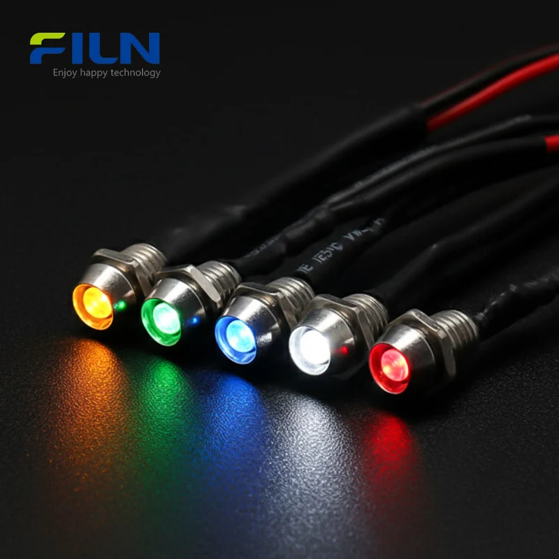 FILN 6MM Green LED Indicator Light MINI Indicating Lamp 12-24V