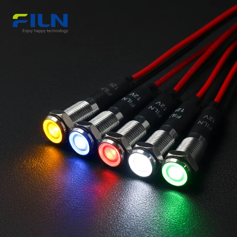 8mm LED Indicator Light 3V-220V Pre-wired for Panel Signal DIY Indicator Lamp FILN