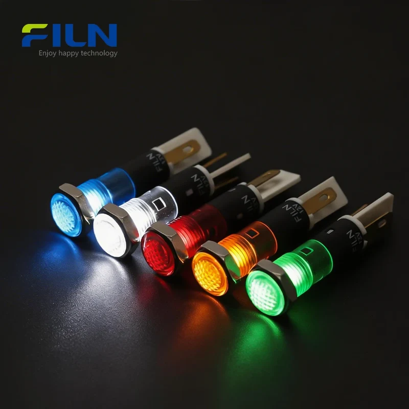Lighting Indicators 8mm 12V 220V 2-Pin Terminal Snap-in Panel Mount for Industrial Control FILN