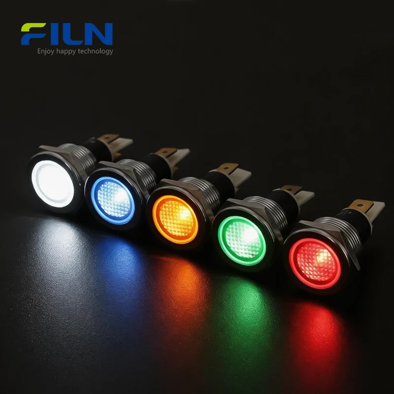 LED 12VDC Lights 19mm Metal Flat Head 2-PIN Plug Industrial Indicator FILN