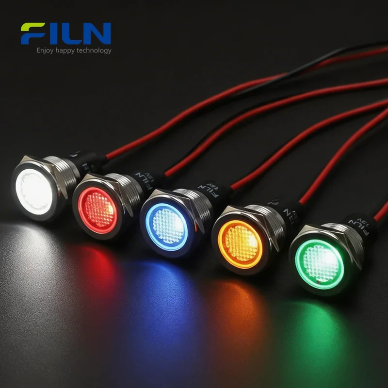 Indicator Red Light 19mm Metal Flat Head 15cm Wire Lead 12V 110V 220V FILN