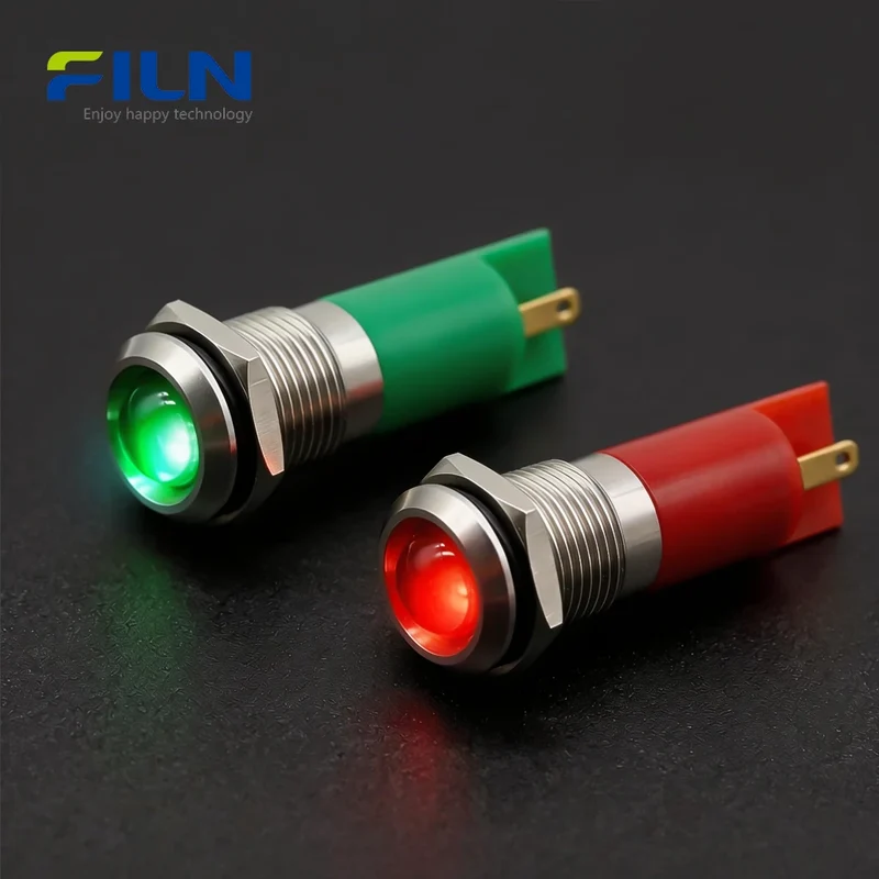 14mm Indicator Lamp 12V 220V Metal High Head 2Pin Signal Light FILN