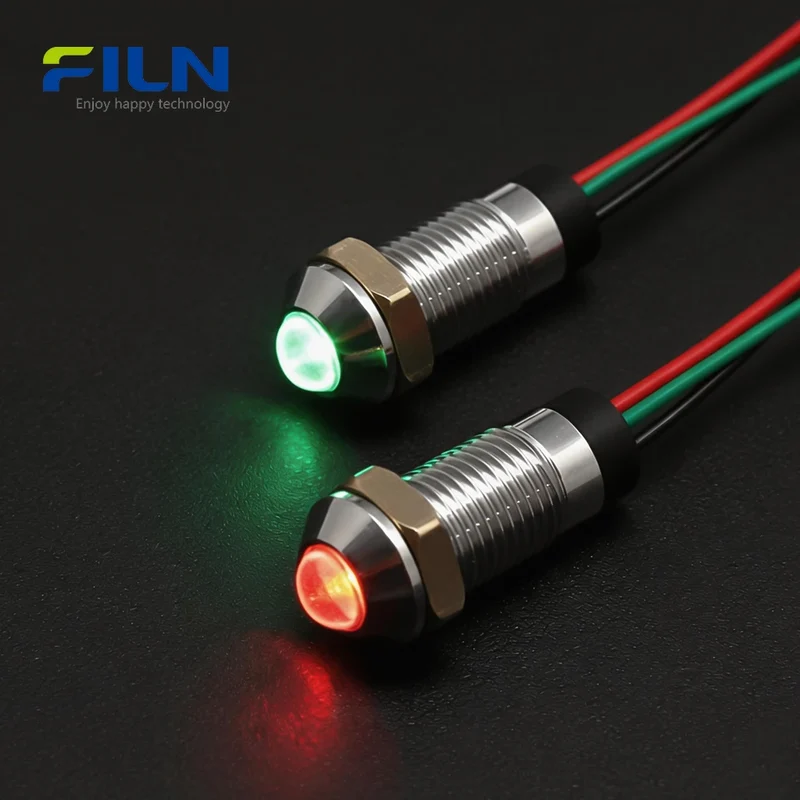 Common Cathode/Anode 2-color Panel Mount Indicator 8mm IP67 High Head FILN