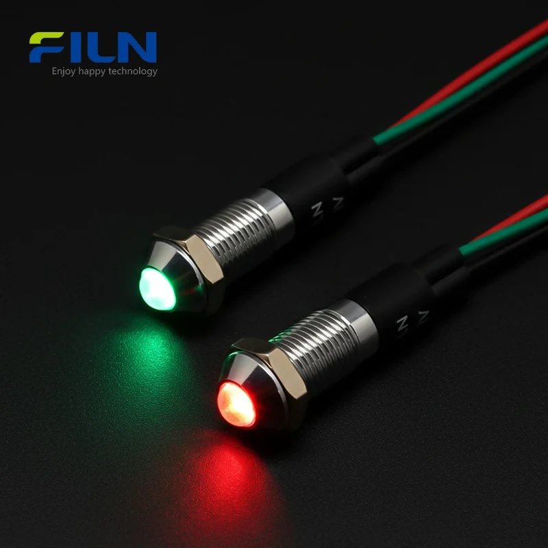 Red/Green Bi-color LED Indicator Light 8mm IP67 Waterproof for CNC FILN