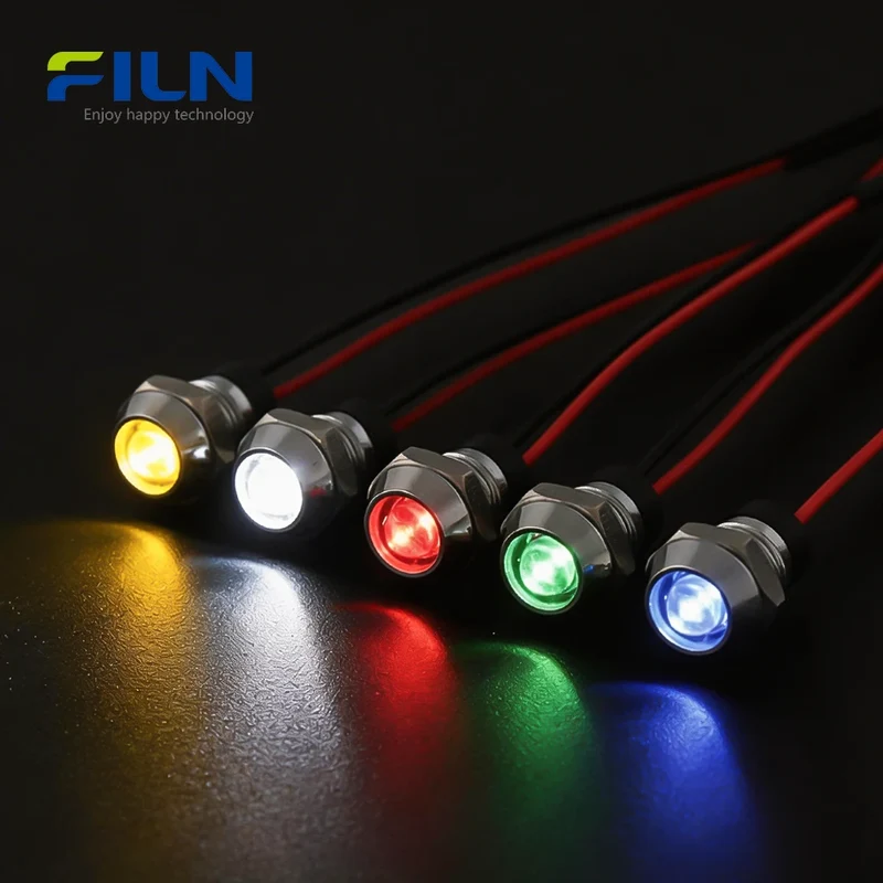 9 Volt LED Light 8mm Metal Indicator FL1M-08SW-4 IP65 Waterproof FILN