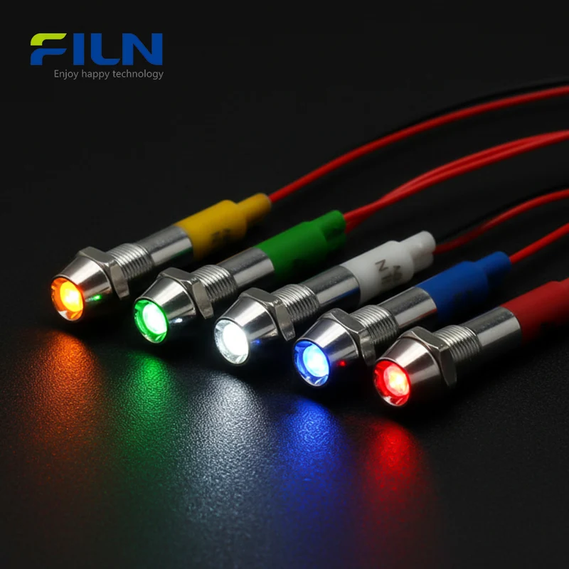 FILN 6MM 12Volt Indicator Light Concave Head Mini LED Indicator Lamp Lights