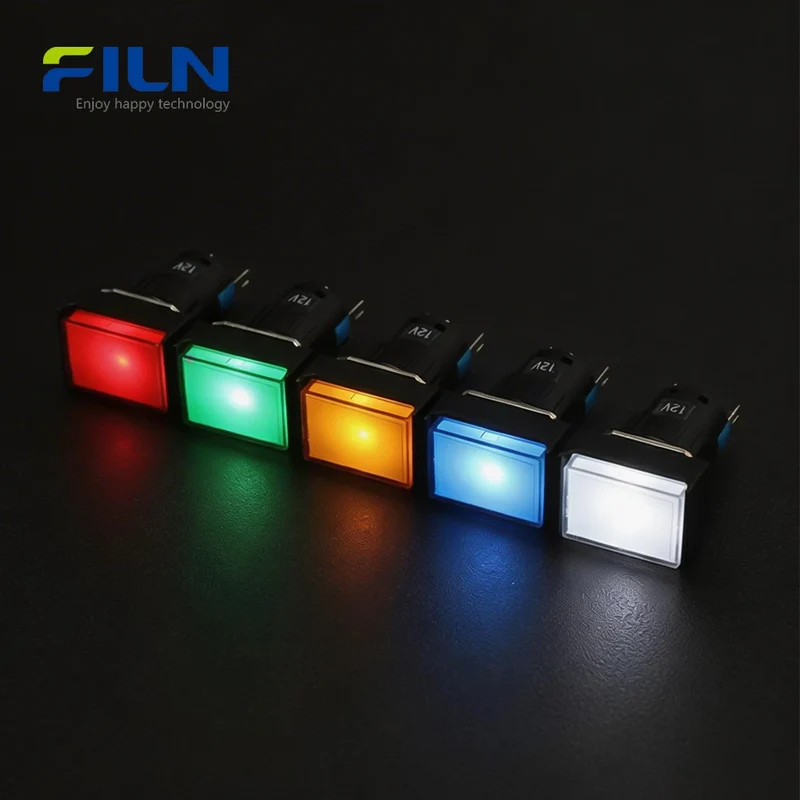 Plastic Green LED Pilot Light 220V 16mm Rectangular High Head Pin Terminal FILN