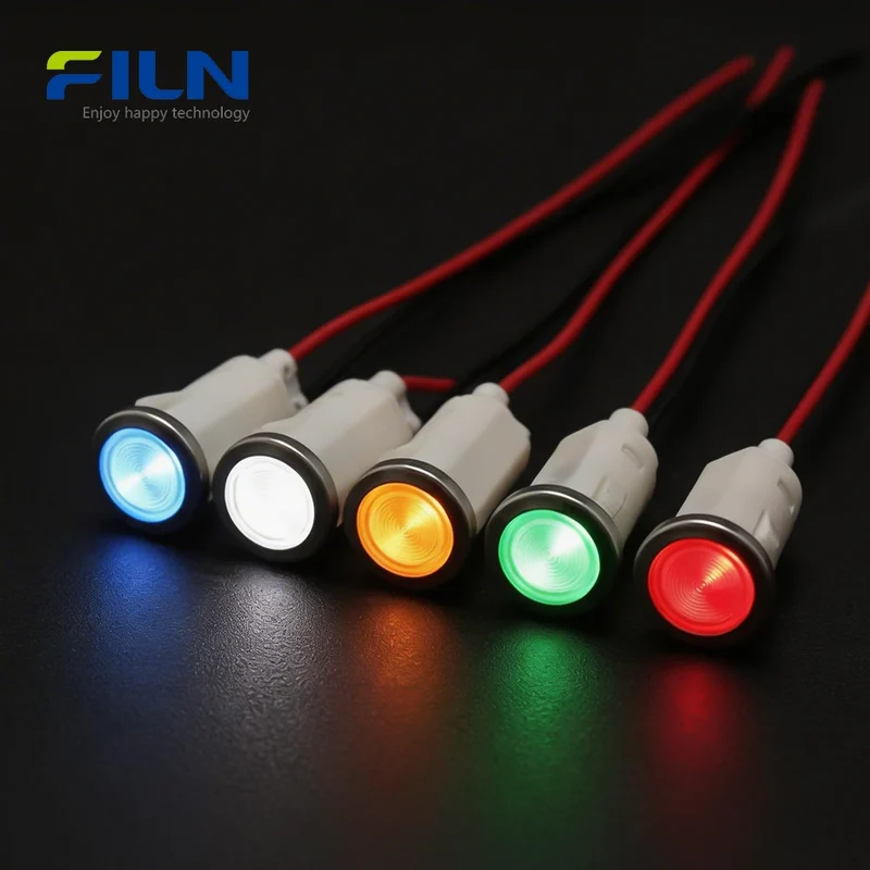 12.5mm PA66 Plastic Indicator Pilot Light Pre-wired Round Top Snap-in FILN