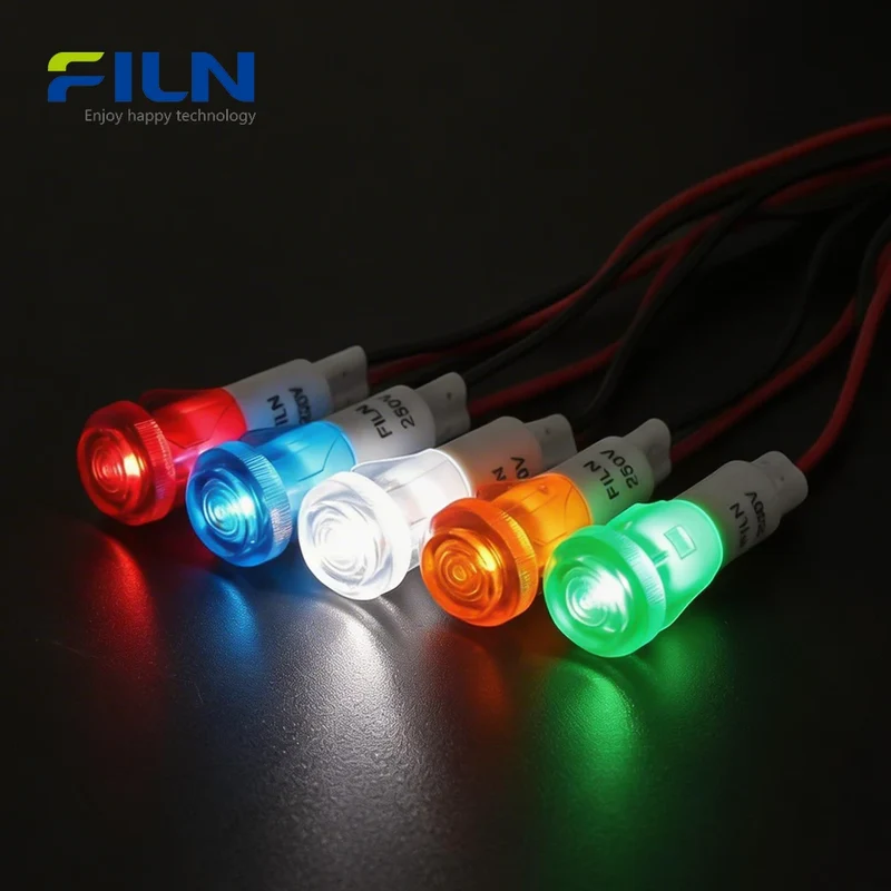 Plastic Pilot Lights LED 10mm 12V 24V 110V 220V Snap-in Wire Lead Mount For FILN