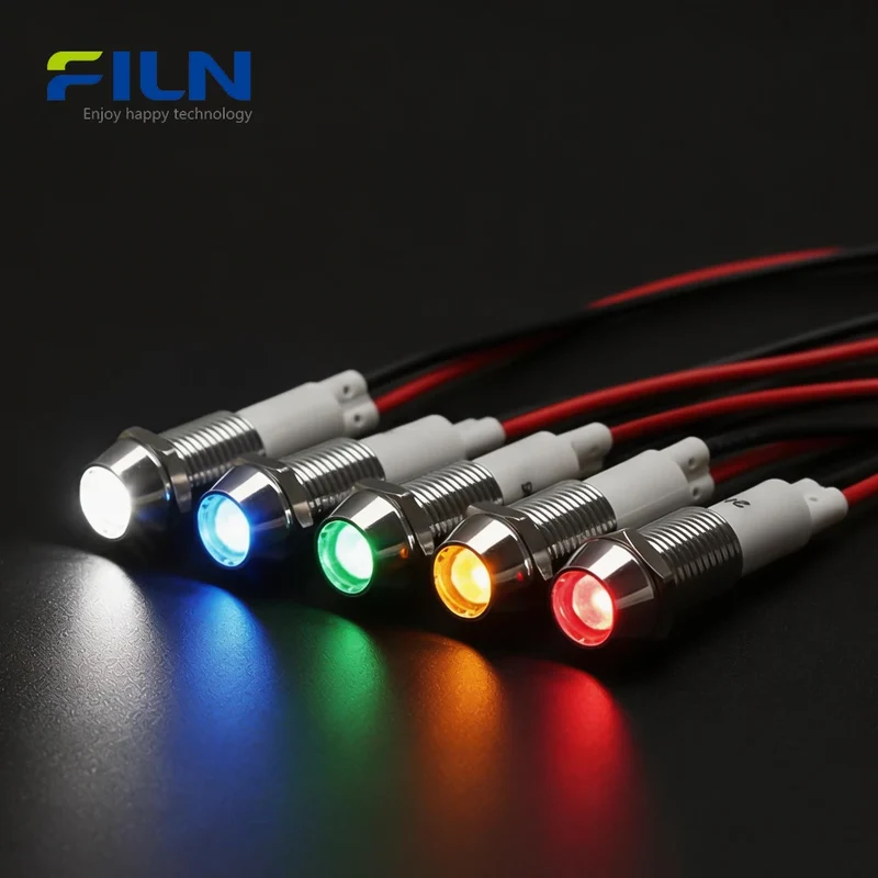 AC Power Indicator Light 10mm IP67 Waterproof Metal Signal Lamp FILN
