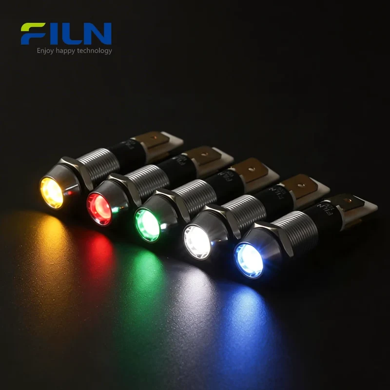 12 Volt DC Indicator Lights 10mm IP67 Waterproof Metal LED Panel Mount FILN
