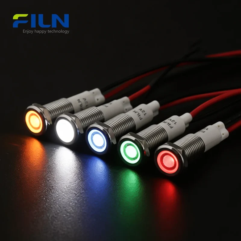 Red LED Indicator Light 10mm IP67 Waterproof 12V 24V 220V for Panel Mount FILN