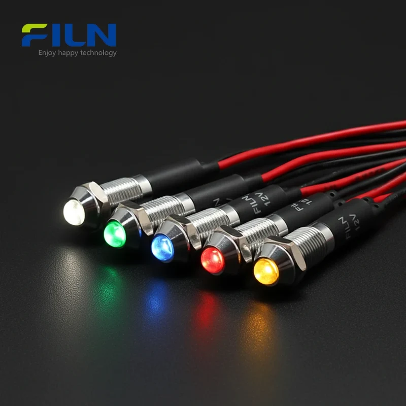 12V Indicator Light 8mm Panel Mount IP67 Waterproof for CNC FILN