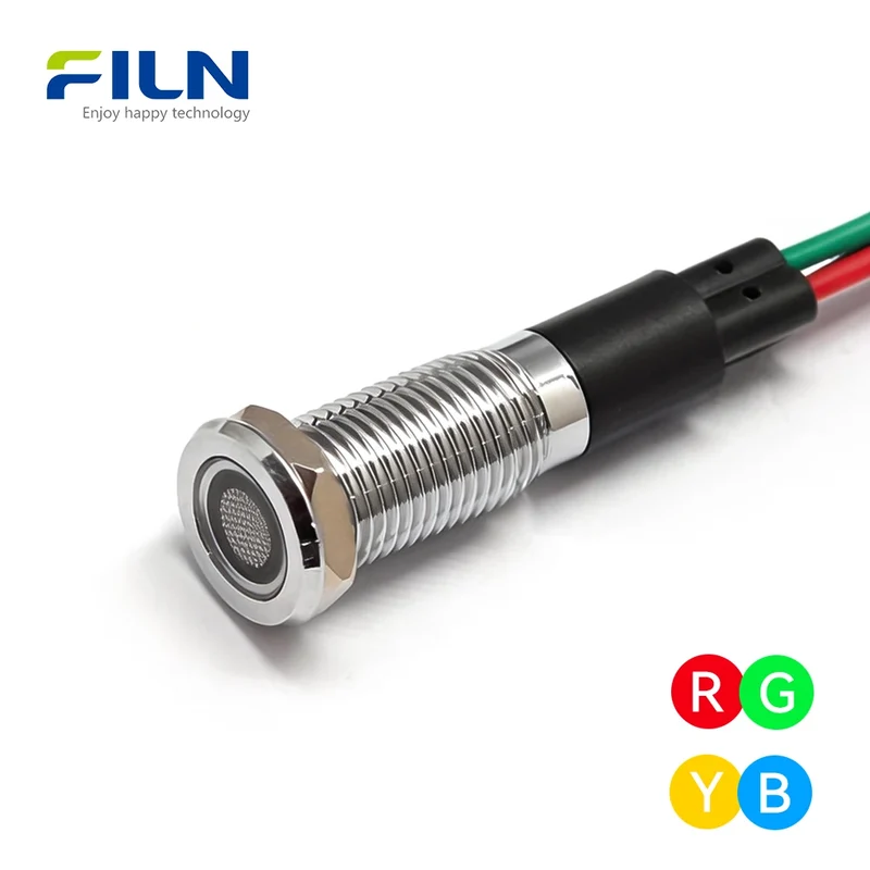 Bi-color LED Indicator Light 8MM Metal Red/Blue Dual Pilot Light IP67 Waterproof FILN