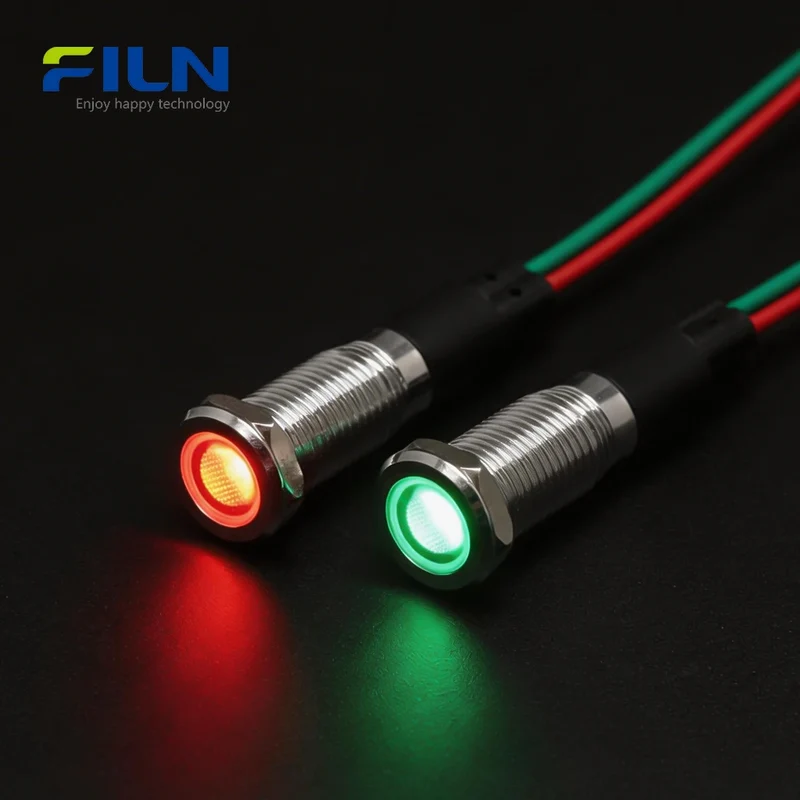 Bi-color LED Indicator Light 8MM Metal Red/Blue Dual Pilot Light IP67 Waterproof FILN