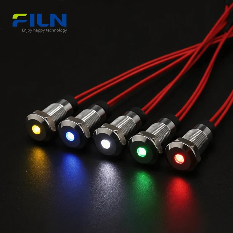 DC Indicator Light 8MM Waterproof LED Signal Lamp for Control Panels FILN