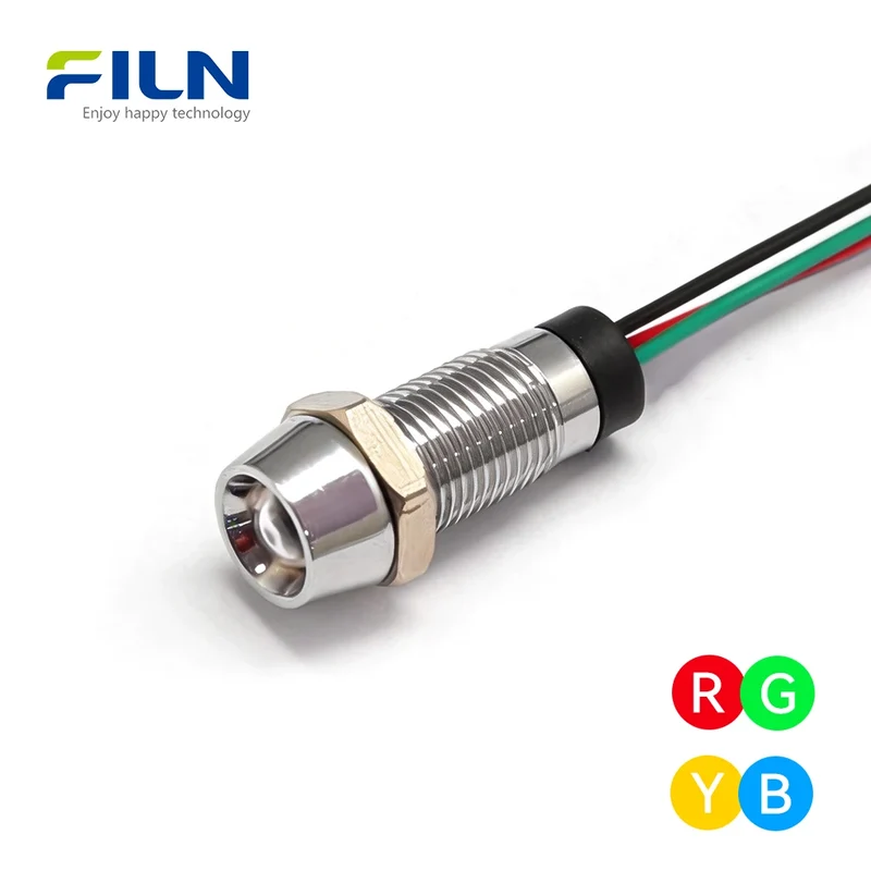 8MM Pre-wired Dual Color LED Pilot Light IP67 for CNC Panels FILN