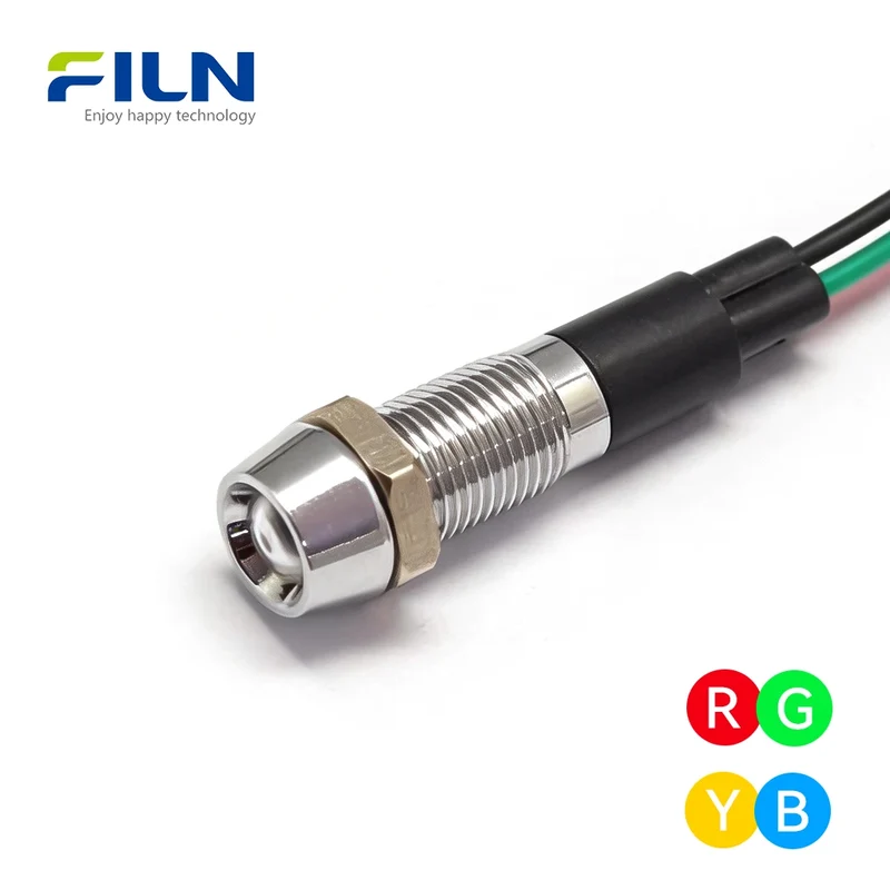 Red/Blue Dual-color LED Indicator 8mm IP67 Waterproof 12V-220V Signal Light FILN