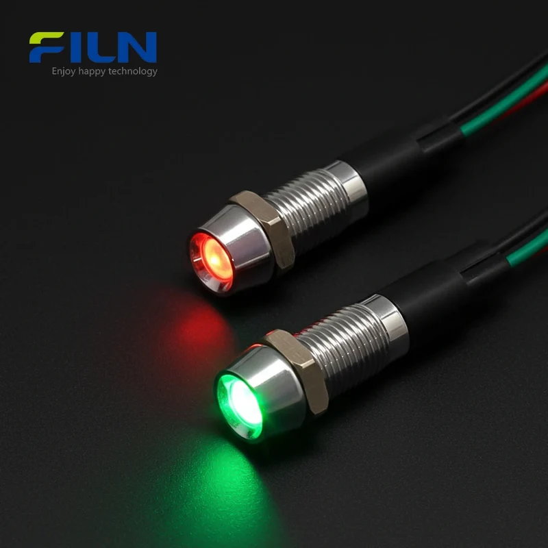 Red/Blue Dual-color LED Indicator 8mm IP67 Waterproof 12V-220V Signal Light FILN