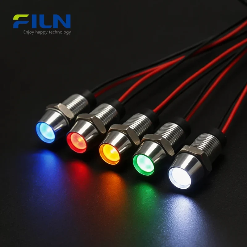 12V Panel Indicator Light 8MM 12-24V IP65 Waterproof Panel Mount FILN